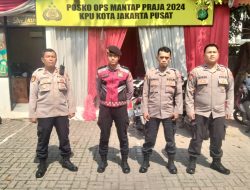 Kapolsubsek Pasar Baru Pimpin Apel Pengamanan Di Posko Mantap Praja 2024 KPU Kota Sawah Besar Jakarta Pusat
