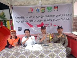 Bhabinkamtibmas Kelurahan Johar Baru Bersama Satpol. PP, FKDM dan PPSU Pemantauan Situasi Wilayah Di Posko Bersama Pilkada