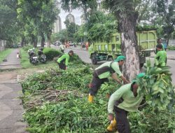 Bhabinkamtibmas Gunung Sahari Selatan Monitoring Kegiatan Dinas Pertamanan dan PPSU