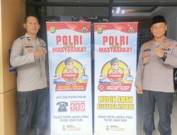 Pemasangan Roll Up Banner Polri Untuk Masyarakat, Mudik Aman Keluarga Nyaman, Hotline Mudik Polri 110