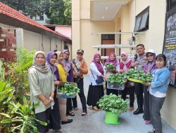 Bhabinkamtibmas Gelora Bersama Ibu-ibu PKK Tinjau Ketahanan Pangan Tanaman Hidroponik Di Halaman Kantor Kelurahan
